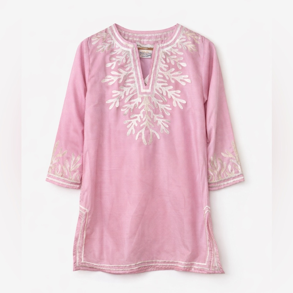 🐘 NWT Gretchen Scott “Reef” Tunic Pink & White Pinstripe Size XS | Resortwear